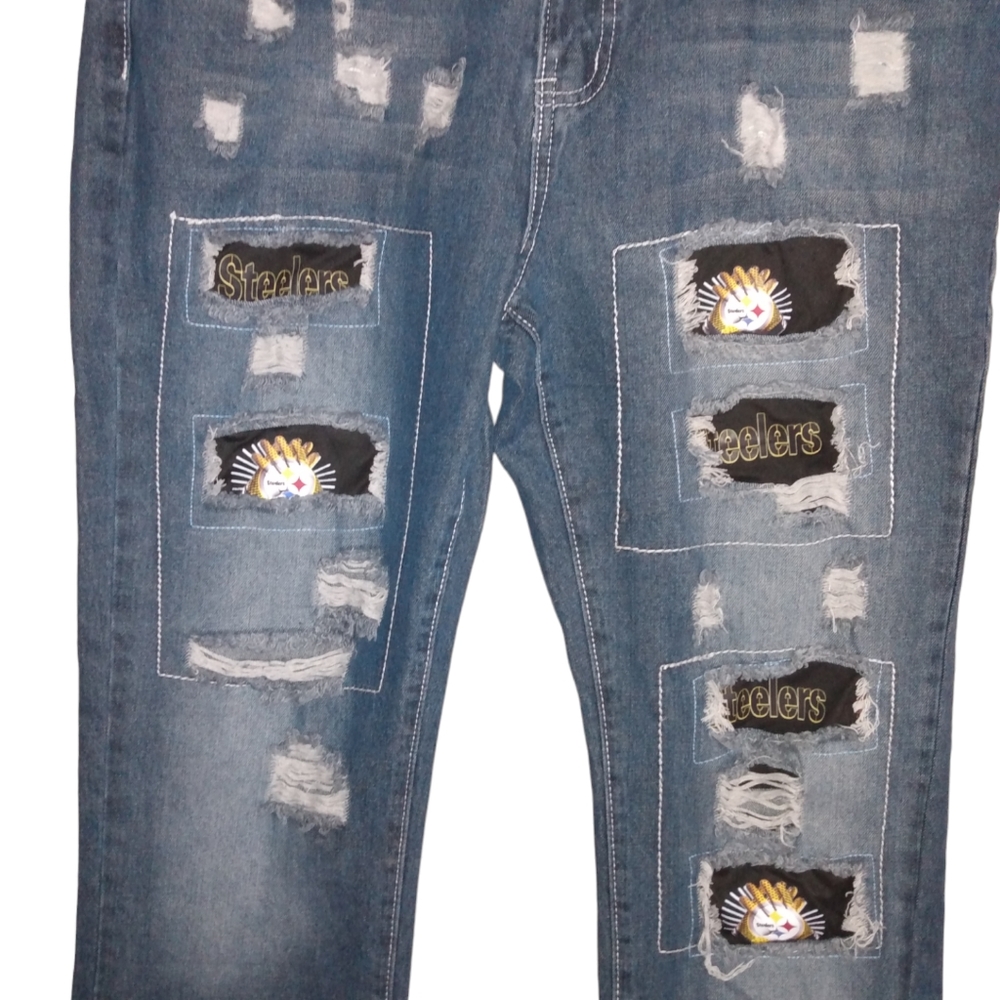 Jeans Wear Patchwork Distressed Pittsburgh Steelers Jeans XL - Picture 2 of 14